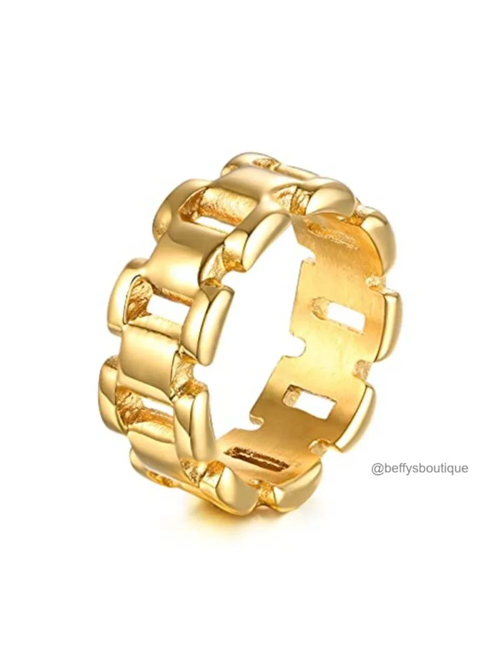 Gold Plated Stainless Steel Chunky Statement Link Band Stackable Thumb Ring